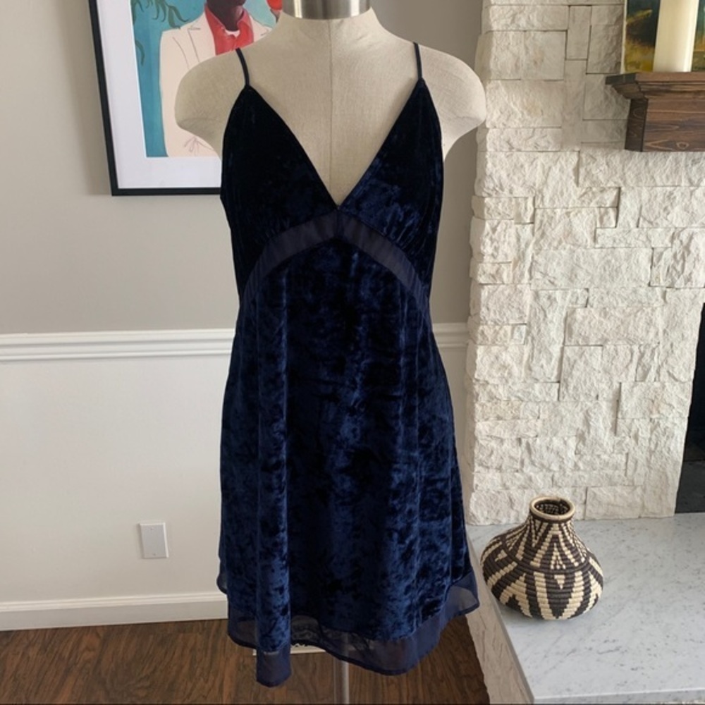 Shimera Slip Crushed Velvet Navy Blue Chemise Balletcore Grunge Size Medium